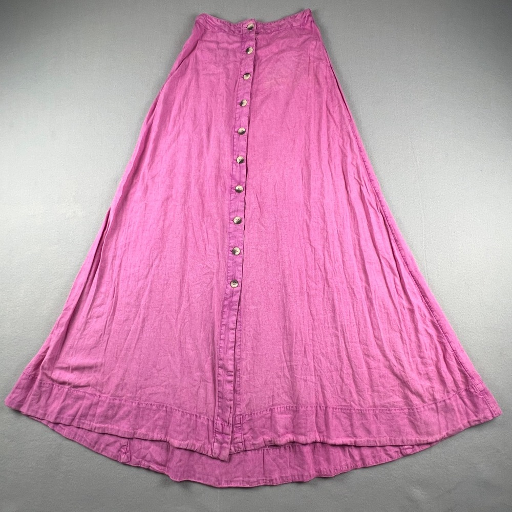 Urban Outfitters Maxi Skirt Pink Linen Blend Button Front Boho Flare Cottagecore